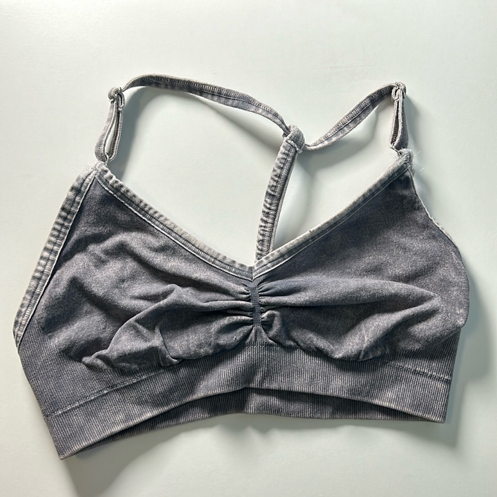 NUX Halter Bralette Ribbed Pull On Triangle Cozy Lightweight Blue Size small